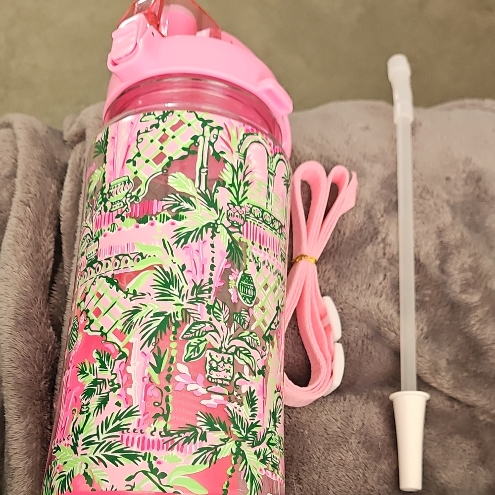 Lilly Pulitzer Pink and Green Tropical Water Bottle